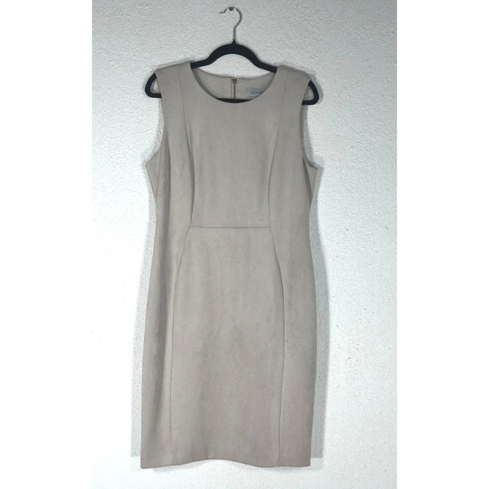 Calvin Klein Beige Faux Suede Sheath‎ Dress - 12- Sleeveless Minimalist Modern